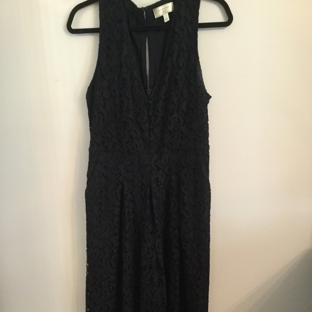 Black lace wide leg jumpsuit Anthropologie sz 10